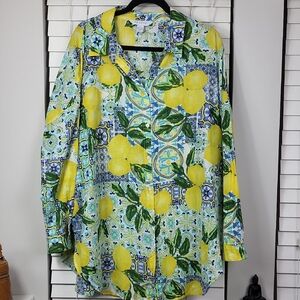 PRIMARK Lemon Print Button-Up breezy Shirt 100% cotton. Size L